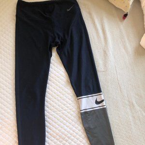 Nike Leggings Navy Small with White Stripe V-back
